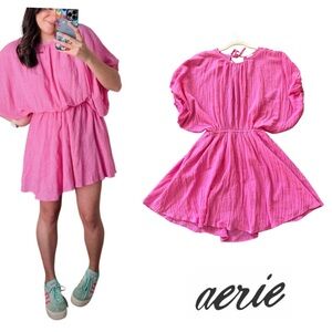 Aerie Golden Hour Vibrant Pink Flowy Dress Size Small Open Back Summer Beachwear